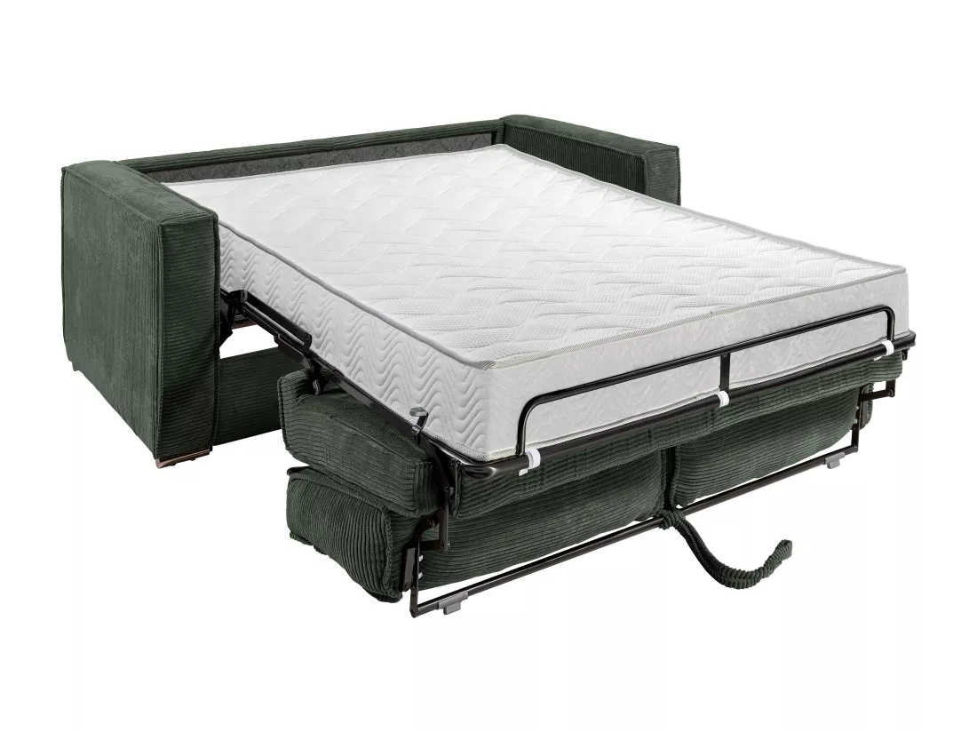 Canapé 4 places convertible express en velours côtelé vert sapin - Couchage 160 cm - Matelas 18 cm LORETO