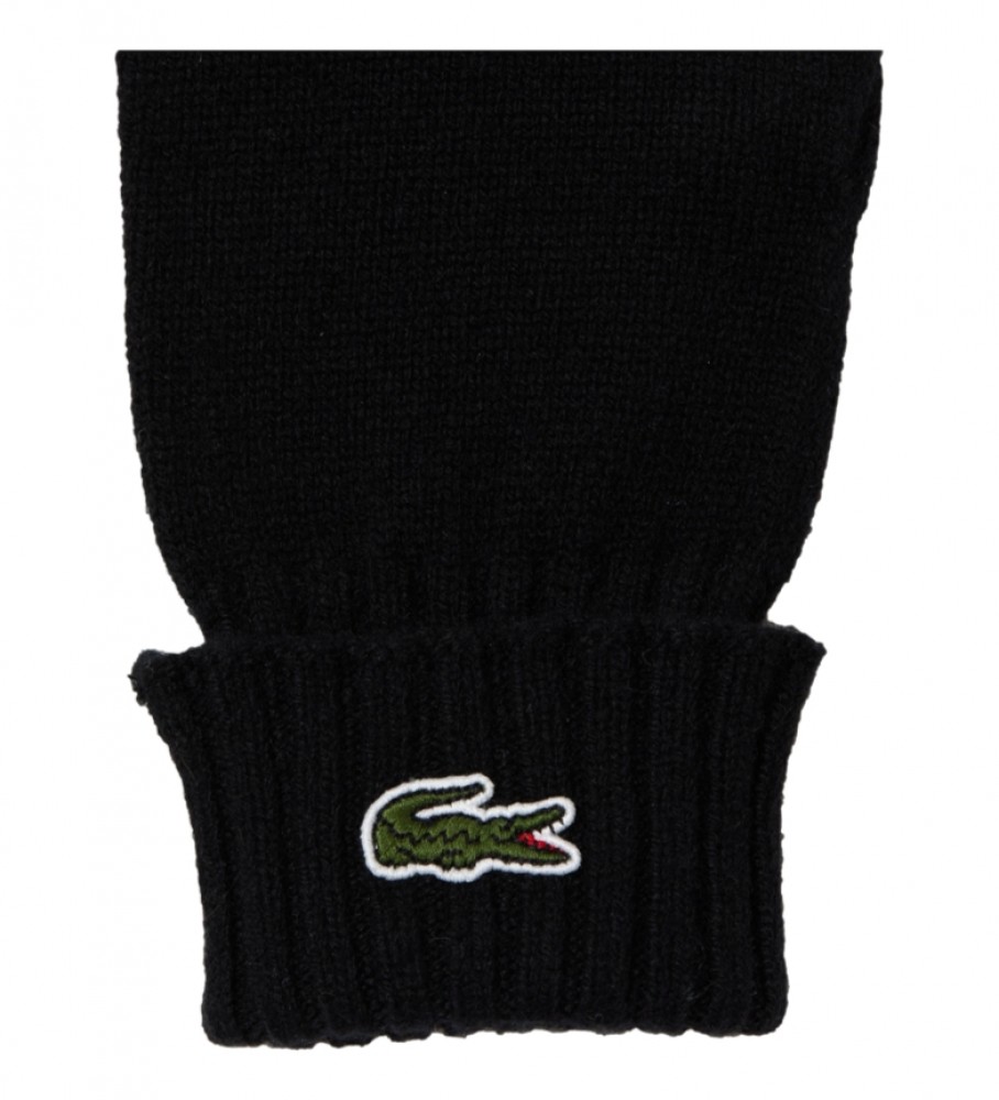Luvas de lã pretas com o logotipo da Lacoste