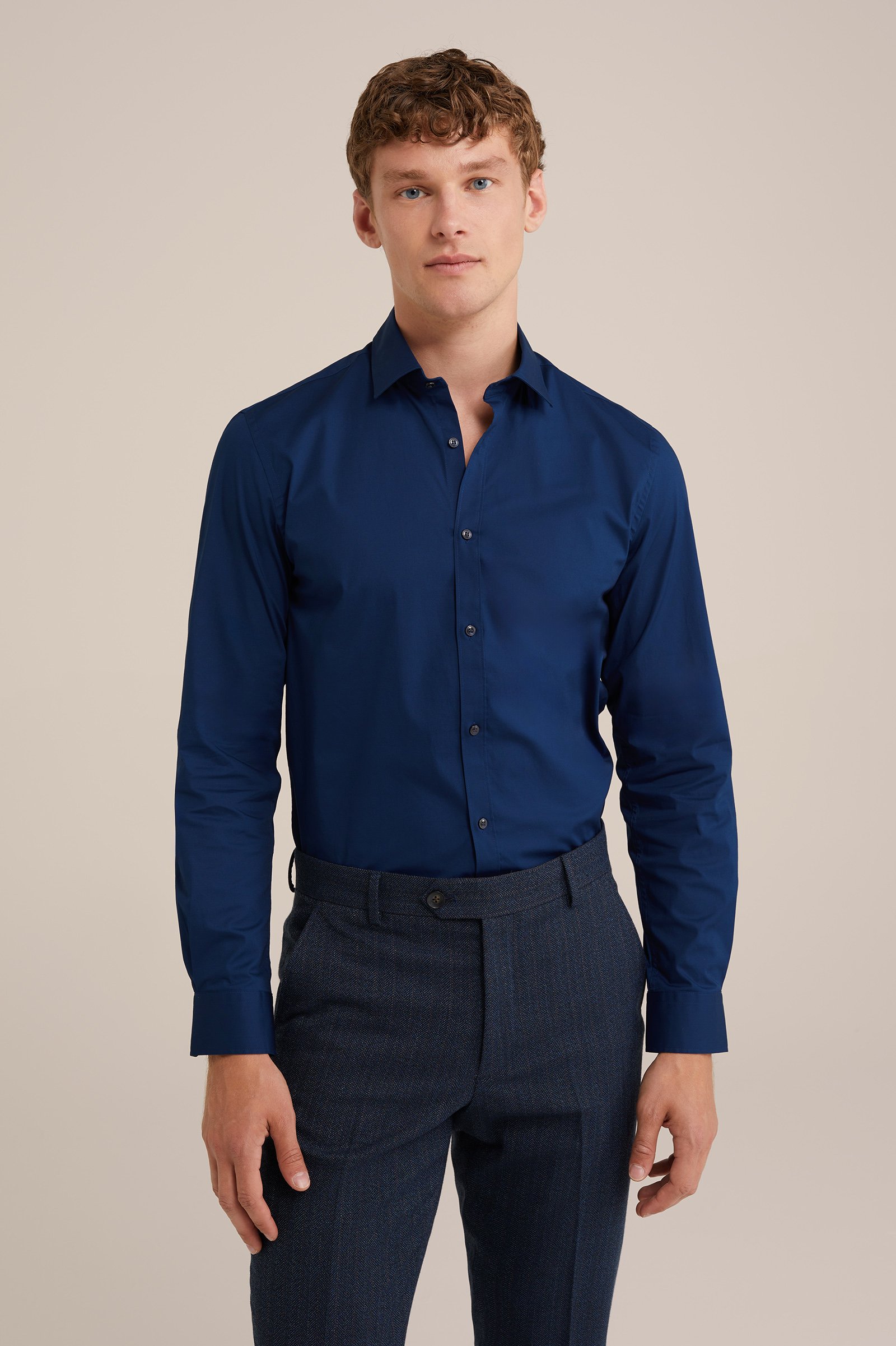 anti-odour overhemd met stretch Fundamentals Marineblauw
