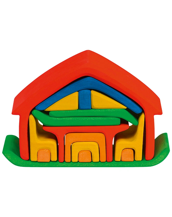 Formenspiel HAUS MIT MÖBELN aus Holz in bunt