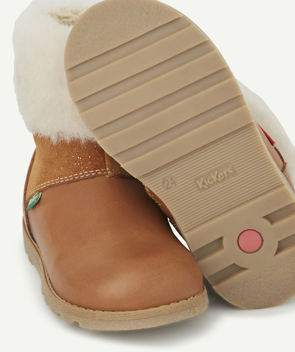 KICKERSBOTTINES BÉBÉ FILLE EN CUIR CAMEL BRILLANT ET FOURRURE