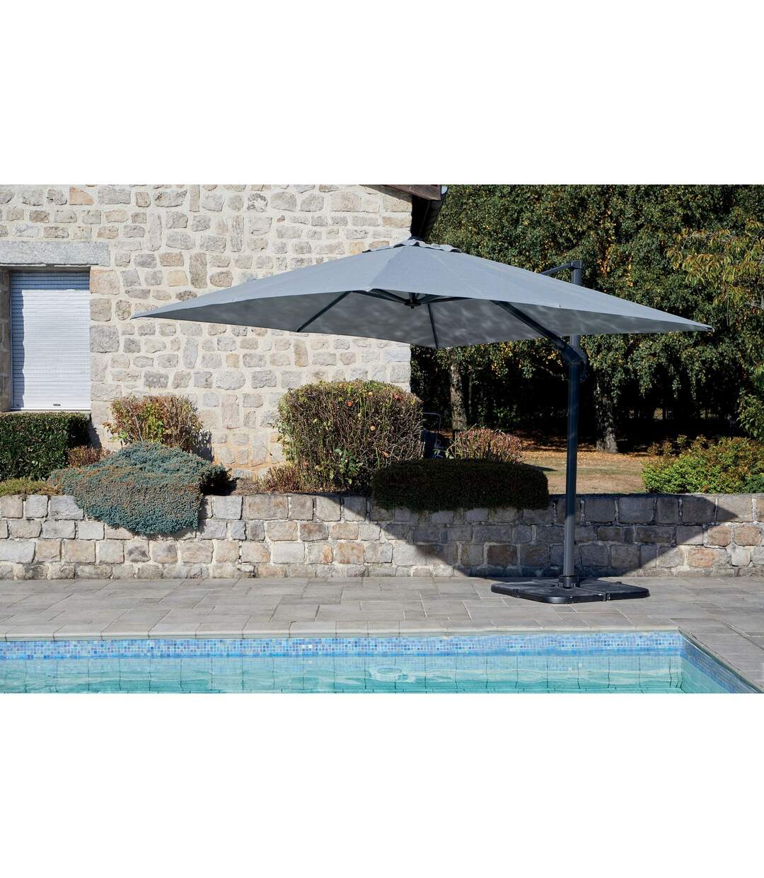 Parasol déporté inclinable carré Cadix - L. 300 x l. 300 cm - Gris clair