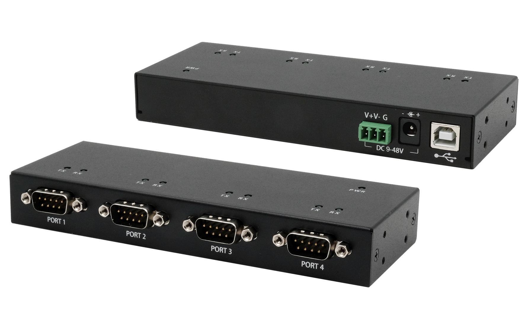 Serial-Adapter EX-13074HM USB 2.0 zu 4x seriell RS-232 Ports<br>Der EX-13074HM USB 2.0 zu RS-232 Konverter in einem Metallgehäuse stellt vier serielle RS-232 High Performance UART 16C550 Ausgänge zur Verfügung