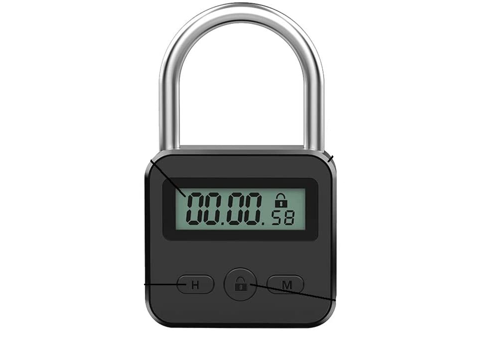 (45x40mm) Elektronisches Vorhängeschloss mit LCD Display und integriertem Timer - Schwarz