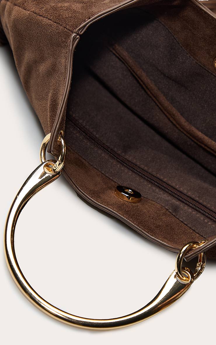 Chocolat Sac Cabas Souple À Franges Avec Anses Métalliques