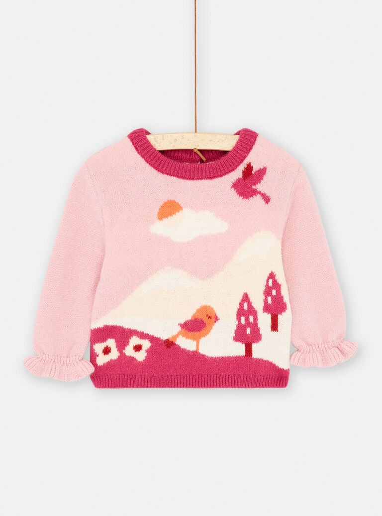 Pull rose à motif nature