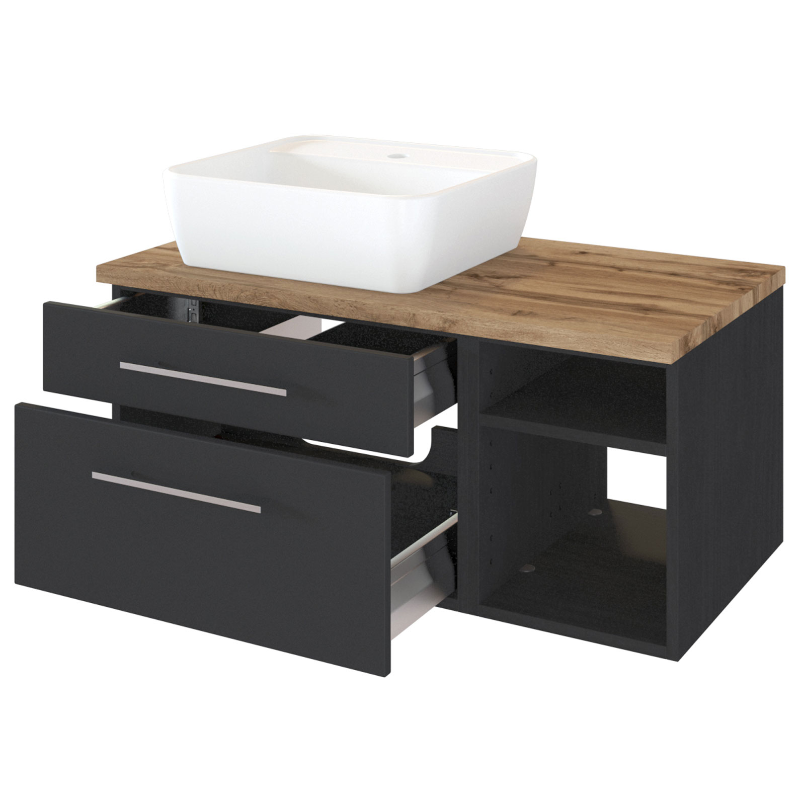 3-teiliges Badmöbel-SetDAVOS - grau - 90 cm breit - Becken links