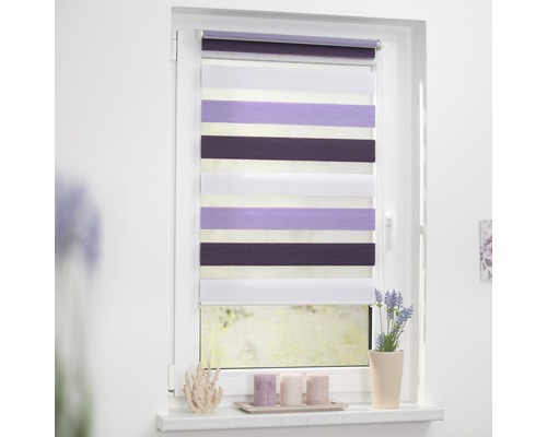 Lichtblick dubbel rolgordijn, zonder boren, violet-paars-wit, 45x150 cm, inclusief klembeugels