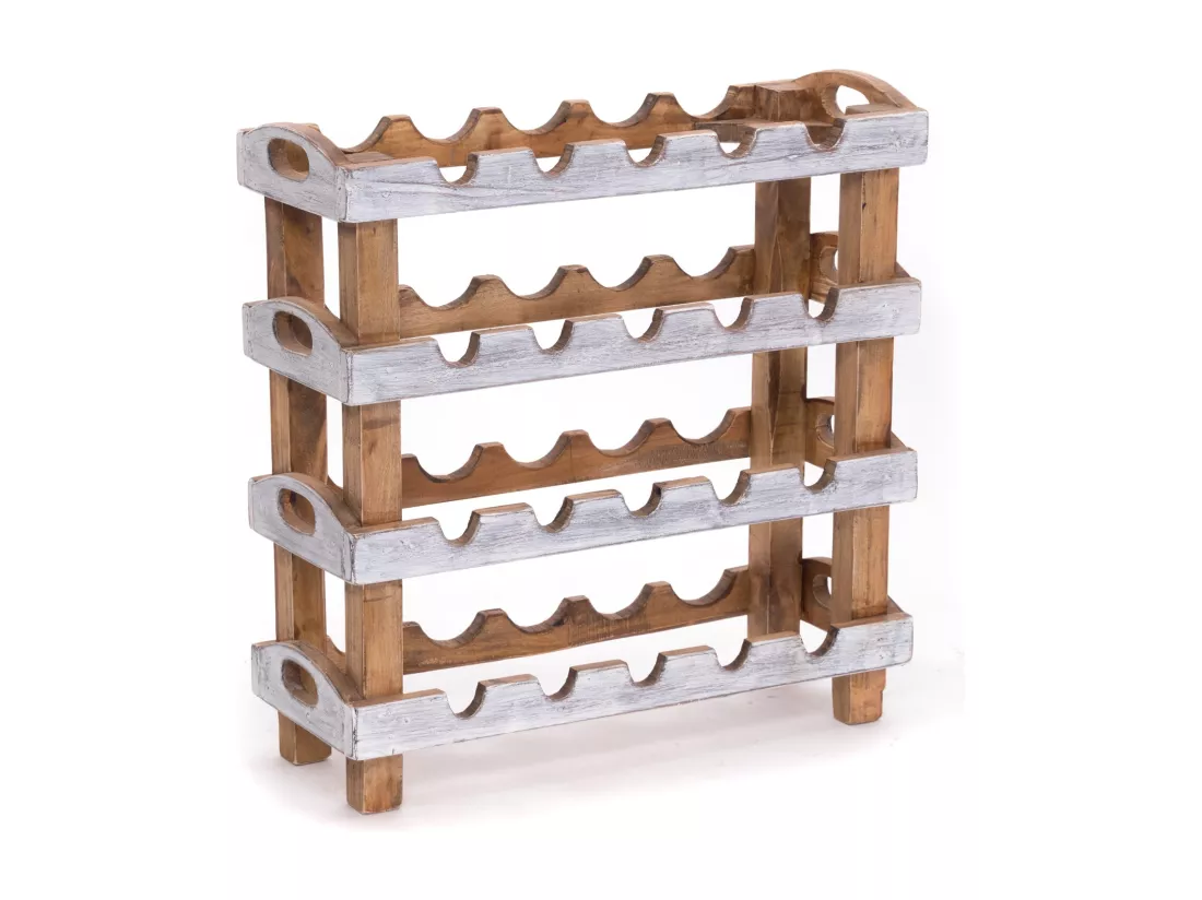 ÉTAGÈRE À BOUTEILLES RUSTIQUE Bois massif, pour 20 bouteilles 05 weiß-natur
