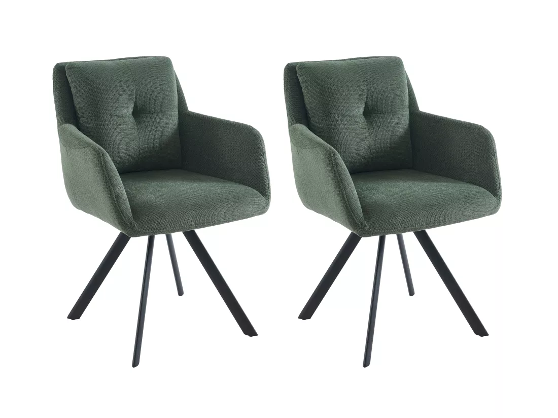 Lot de 2 chaises avec accoudoirs en tissu et métal noir - Kaki - ZOLEVY de Maison Céphy