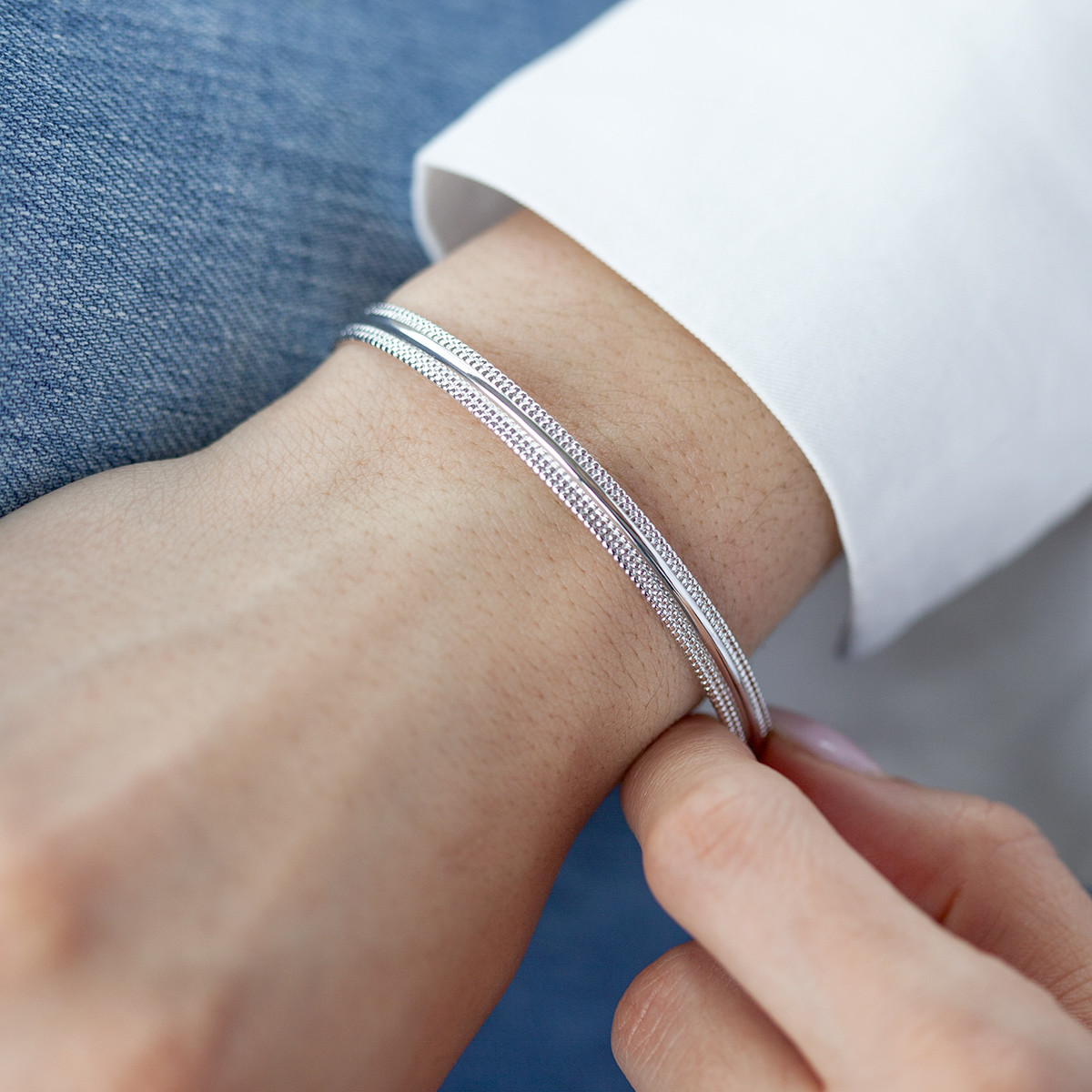 Bracelet argent 925 bord perlé