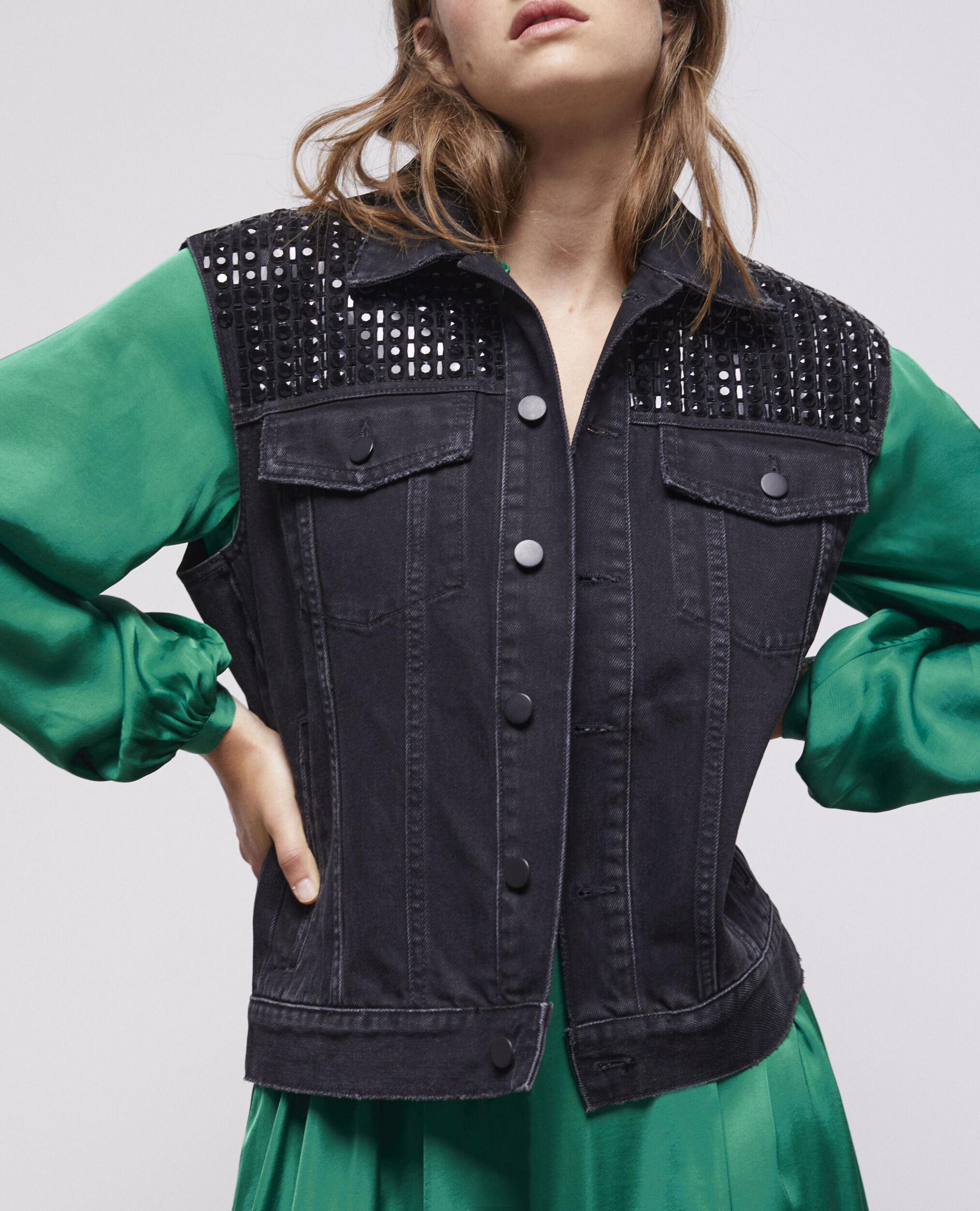 Blouson sans manches en denim noir