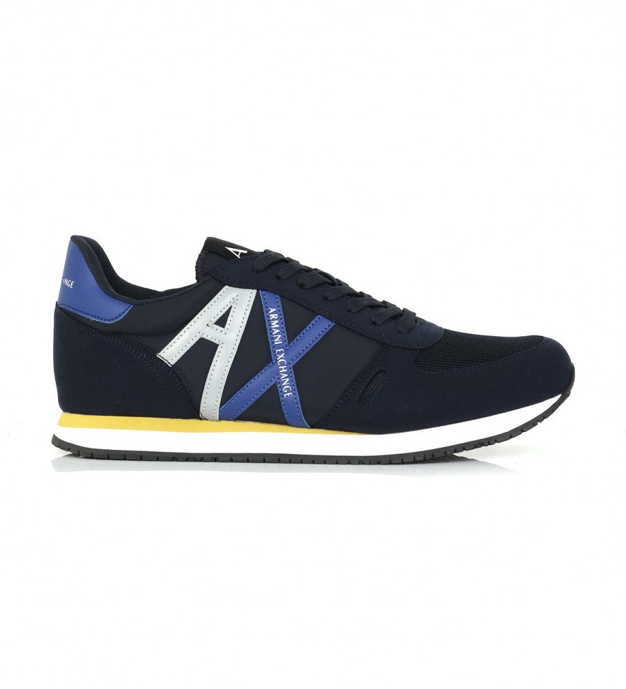 Tênis de couro com logo da Armani Exchange na cor azul marinho