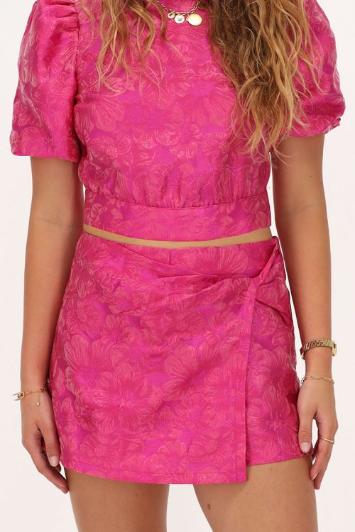 Roze jacquard skort met overslag