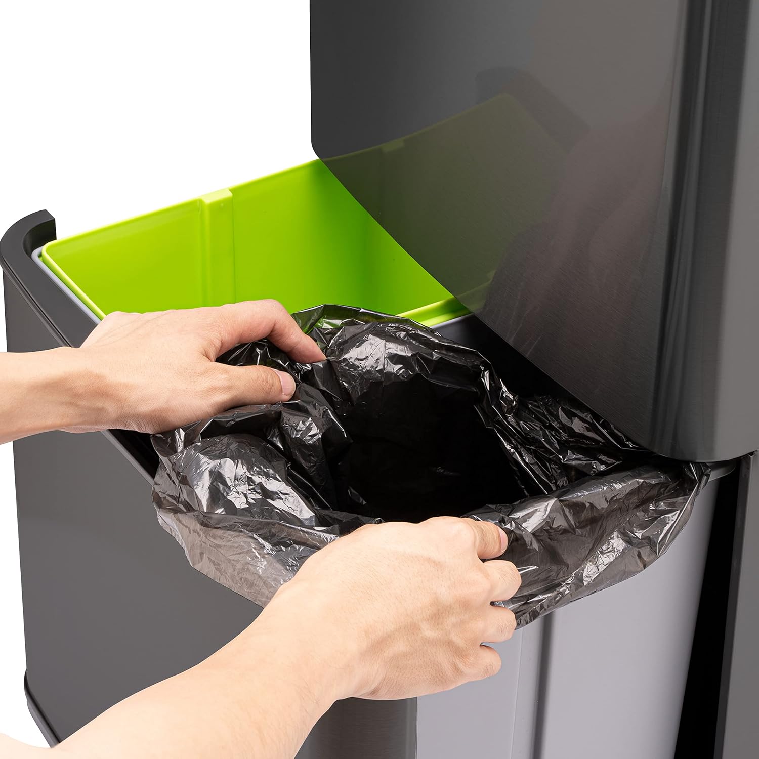 Ribelli Edelstahl - Mülltrennsysteme mit 3+1 Fächer - Mülleimer mit Sensor - 72 Liter (2x12 + 1x48 L) - Design Treteimer aus Edelstahl - Grau