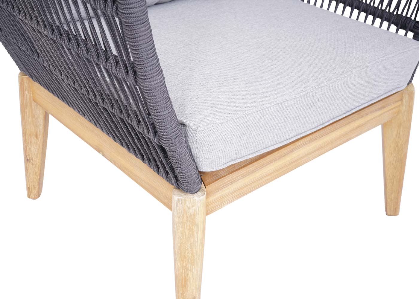 Gartengarnitur MCW-H55, Lounge-Set Sofa Sitzgruppe, Seilgeflecht Rope Holz Akazie Spun Poly MVG ~ Kissen hellgrau