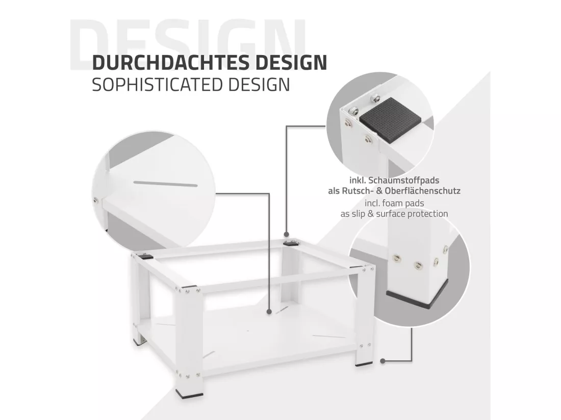 Socle pour machine à laver en acier blanc accessoire avec étagère ML-Design