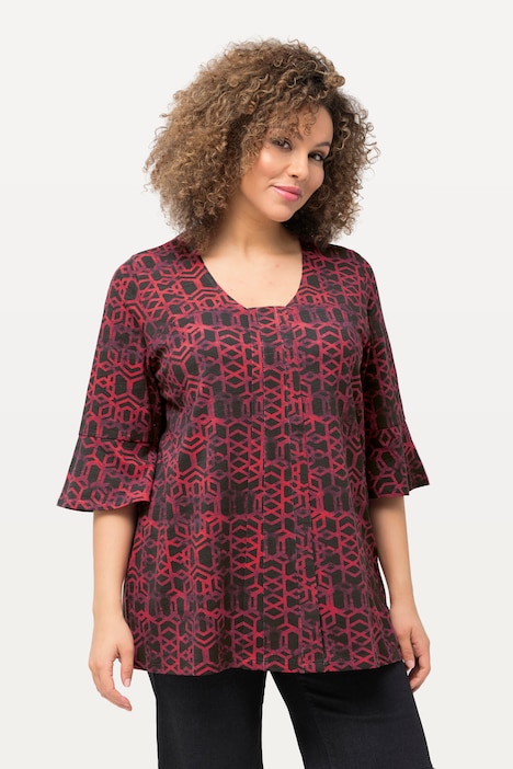 T-Shirt, Zierfalten, A-Linie, V-Ausschnitt, Halbarm
