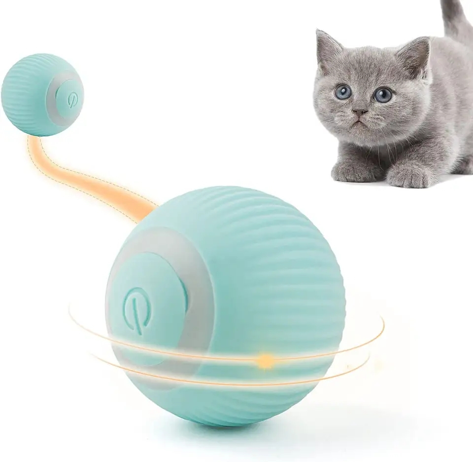 (2er Set) Ø43mm Intelligentes USB Katzen Spielzeug Rollender Spielball Haustier Indoor Fun - Blau / Rosa