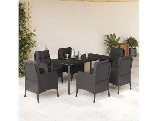 VIDAXL - Ensemble table et chaises Ensemble à manger de jardin coussins 7pcs noir résine tress...