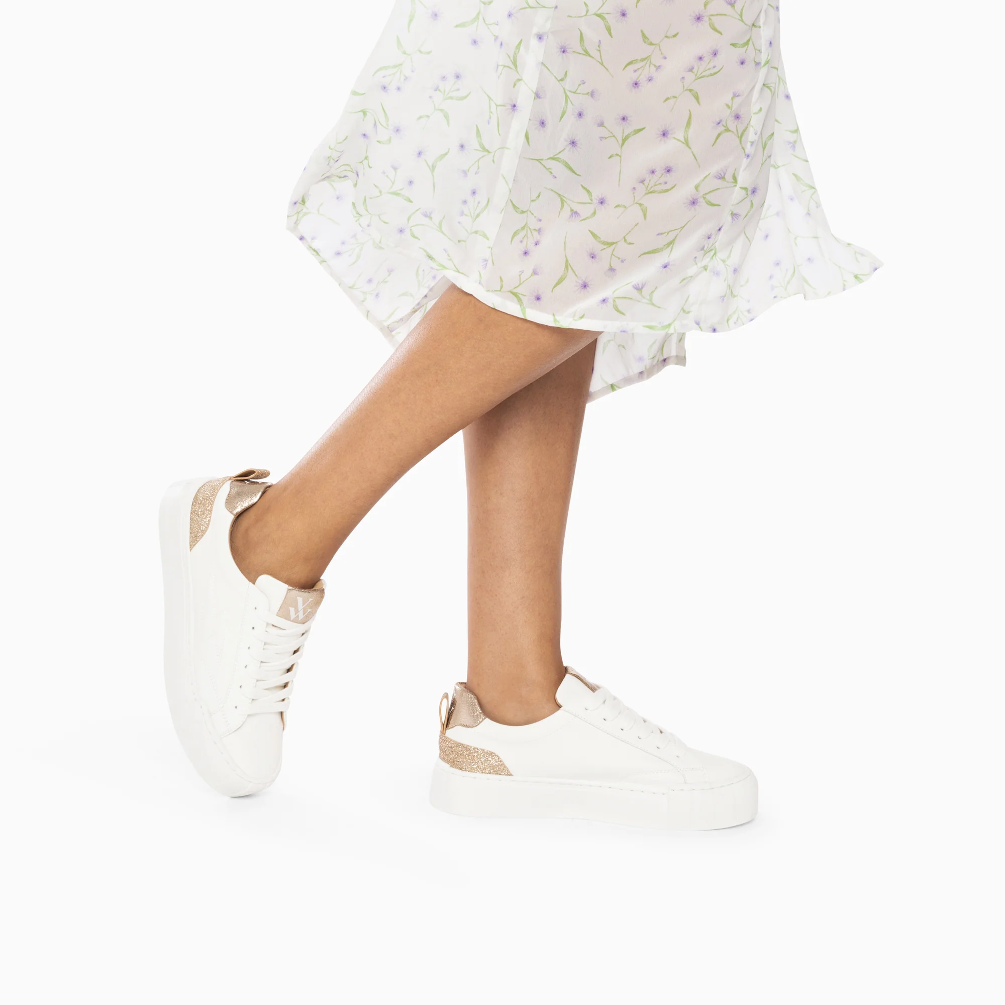 Sneakers-Baskets éclair Miley blanc et or à lacets