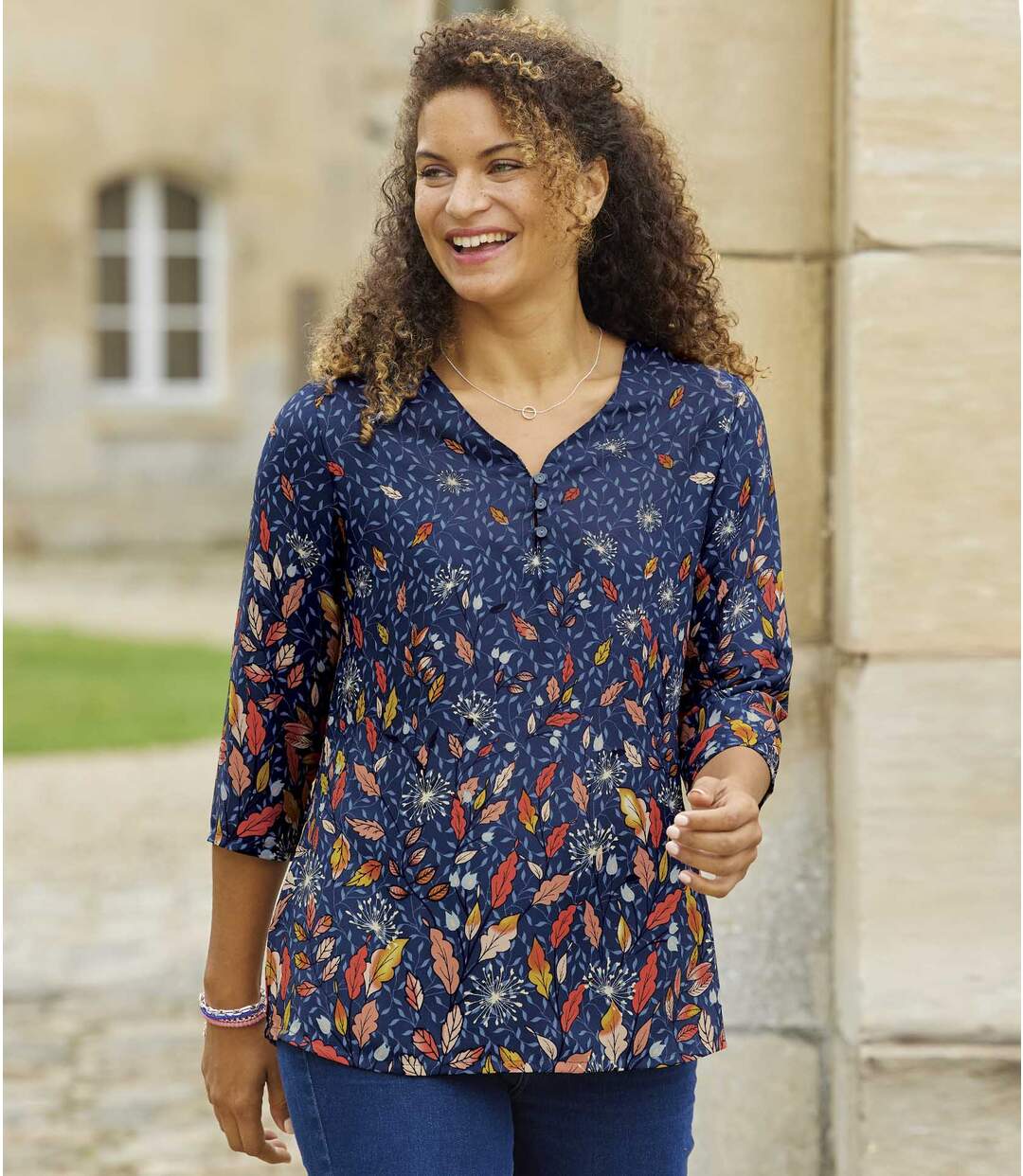 Blouse en Crêpe Imprimé Feuillages