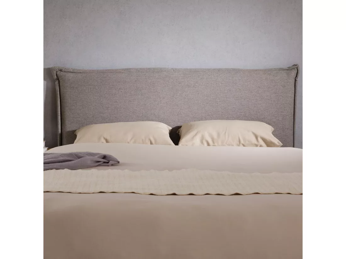 Tête de lit VINCEL 160 rembourrée, En tissu polyester pour lit 160 cm, Sur pieds en bois, Gris