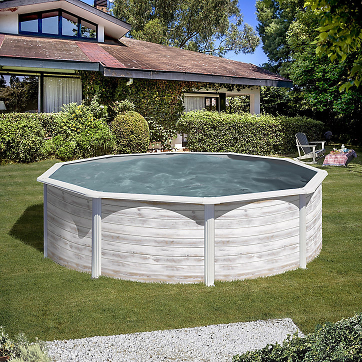 Piscine hors sol acier aspect bois Gré Finlande ø4,80 x h.1,22 m