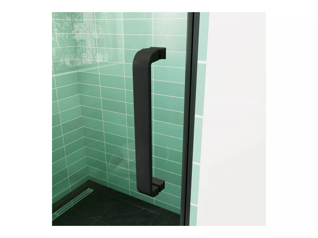 Porte de douche pivotante 100x195cm - Noir Mat - Verre 8mm verre securit anticalcaire