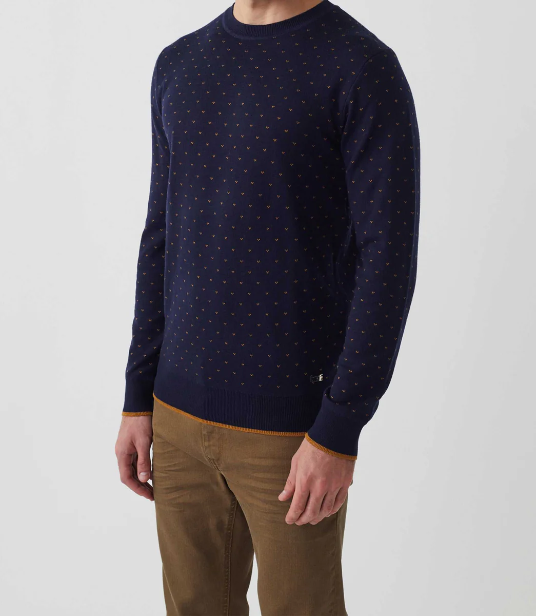 Pull col rond marine 