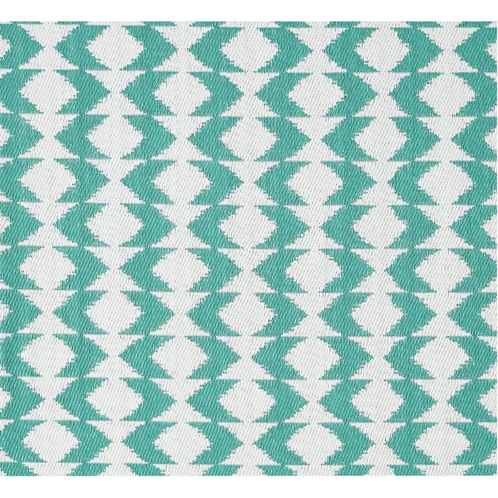 Tapis jardin motif géométrique bleu émeraude et blanc