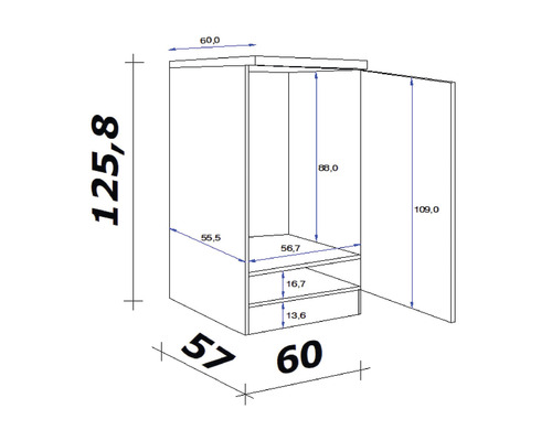 Flex Well koelkast ombouwkast voor 88cm inbouwkoelkast Lucca, BxDxH 60 x 60 x 126 cm, mat wit, gedemonteerd, scharnier omkeerbaar (links of rechts te monteren)