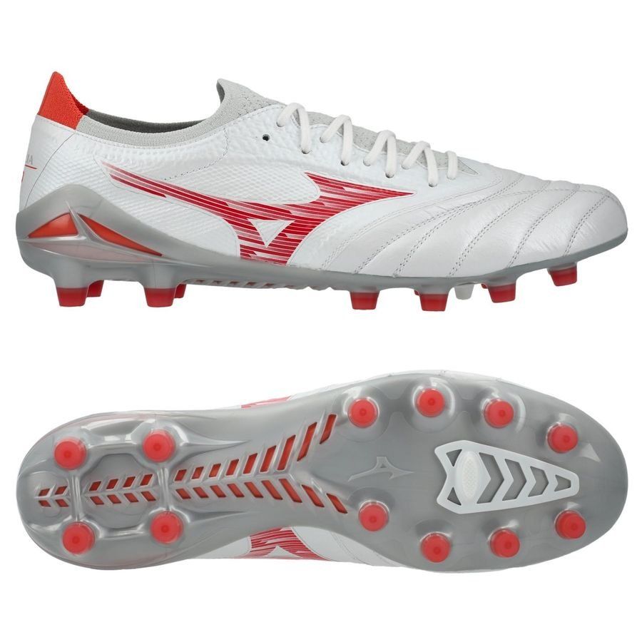 Mizuno Morelia Neo IV Beta Elite FG/AG Charge - Blanc/Radiant Red