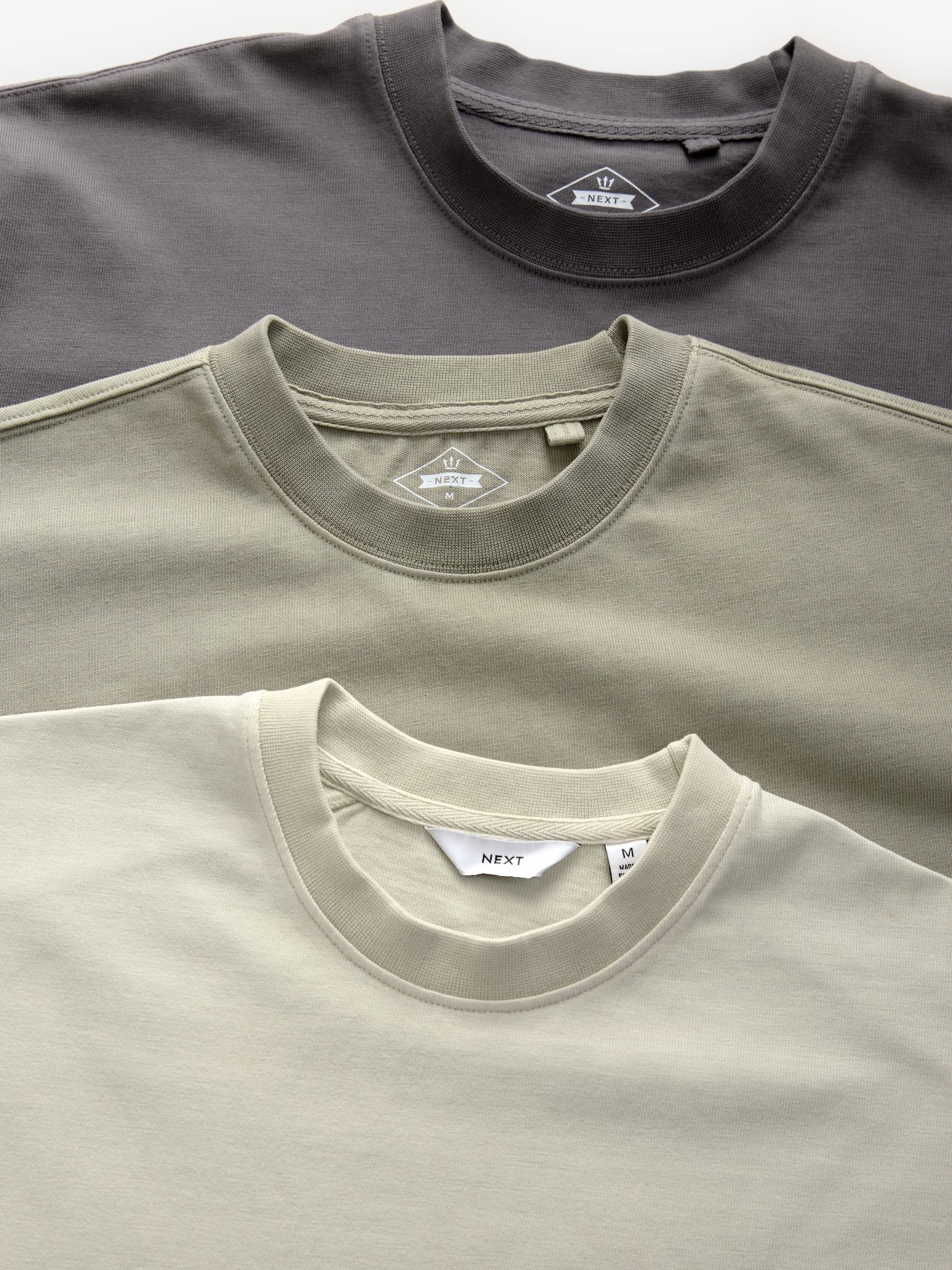 Antracietgrijs/Groen/Ecru geverfd - Relaxed fit - Verpakking van 3 T-shirts van zware stof
