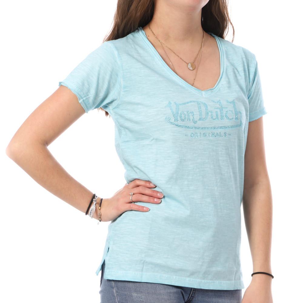 Von Dutch T-shirt Bleu Femme Von Dutch Aspect