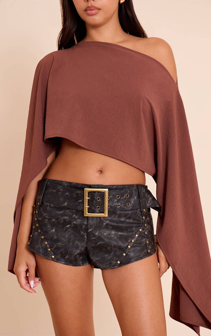 Noir Short Taille Haute Ceinturé En Synthétique Clouté