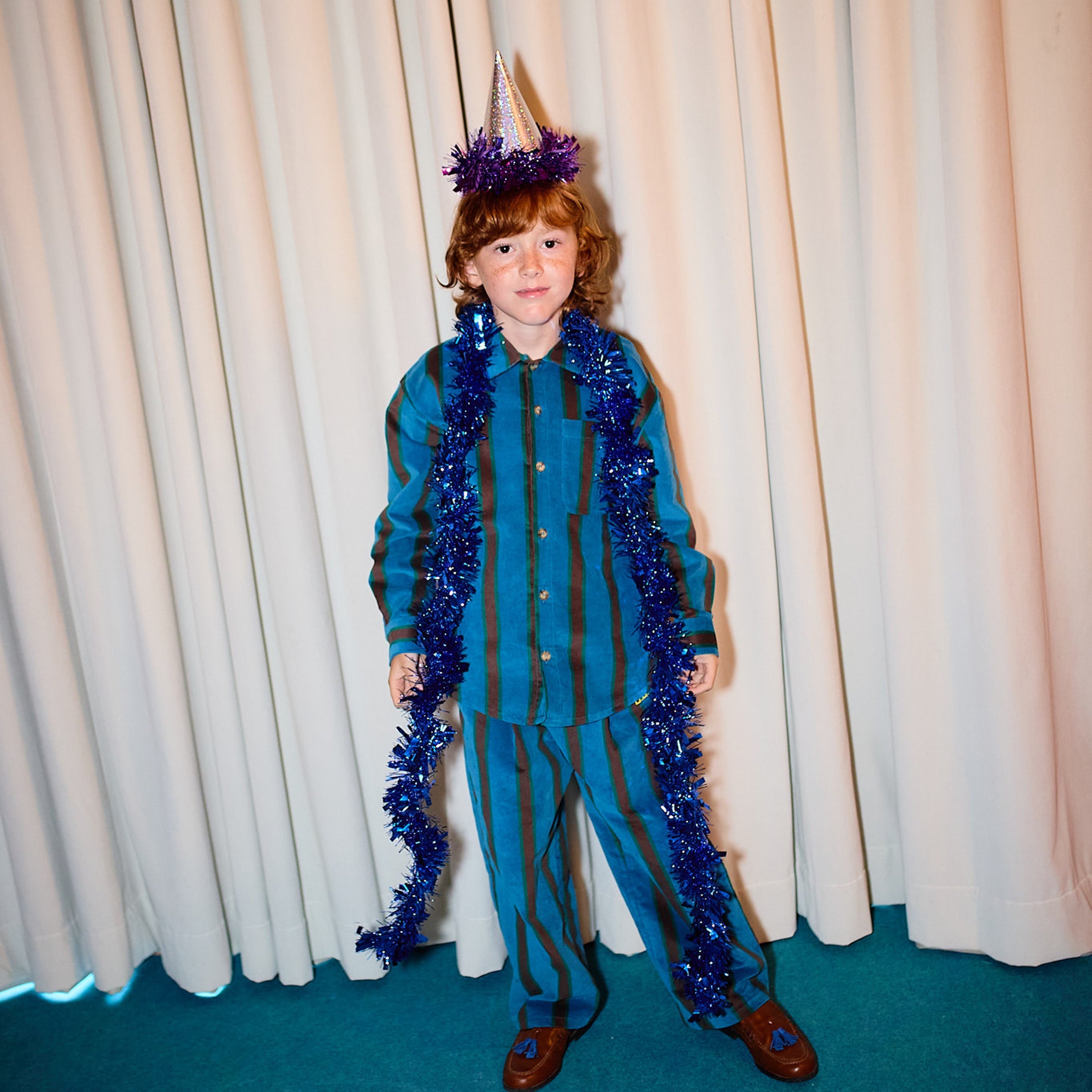 Hose Stripes Velvet Navy Blue