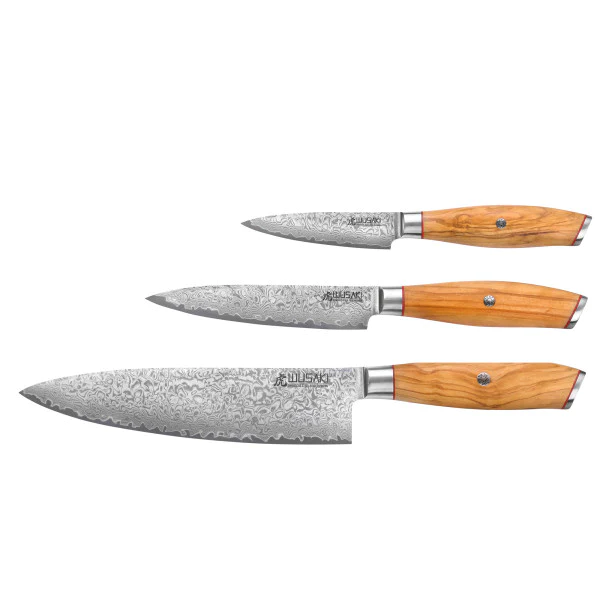 Coffret Wusaki 3 couteaux chef + office + universel Fujiko manche oli