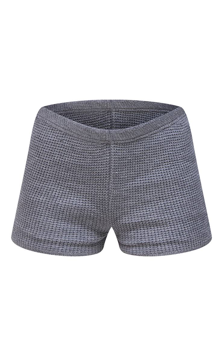 Gris Short Taille Haute En Maille Gaufré