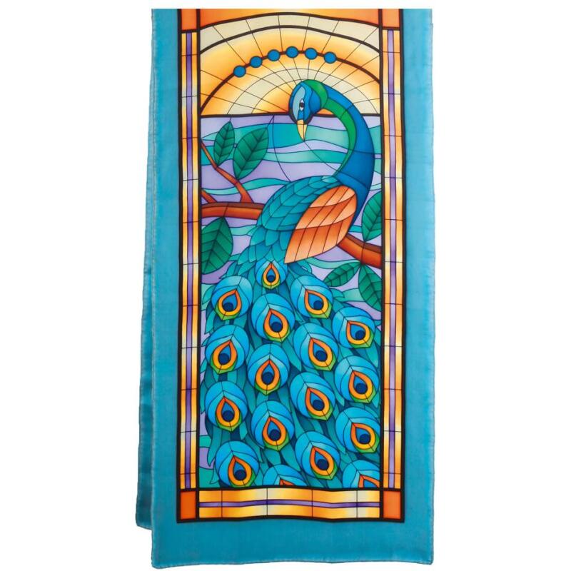 Echarpe 100% soie - 180x43cm Peacock - Blanc