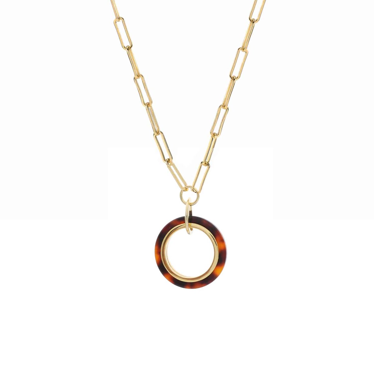 Collier En Argent Doré Et Pendentif Cercle En Acétate Marron