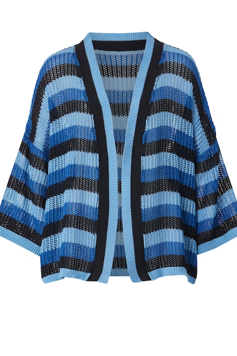 Strickjacke, oversized, Rippstrick, Streifen, offene Form, 3/4-Ärmel