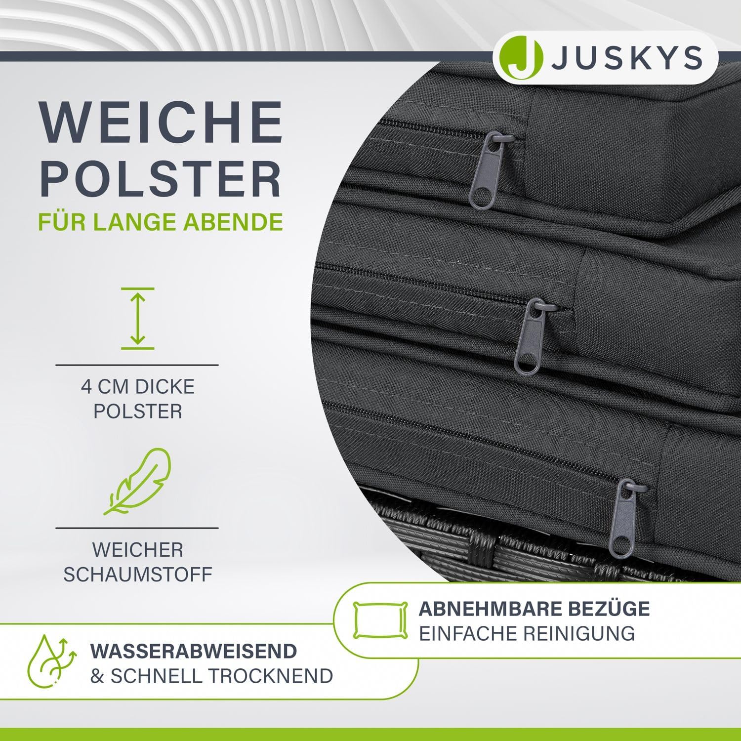 Juskys Polyrattan Sitzgruppe Baracoa L 9-teilig wetterfest, stapelbar - 4 Stühle, 4 Hocker, Tisch mit Glasplatte, Kissen - 8 Personen - Gartenmöbel Set für Garten, Terrasse
