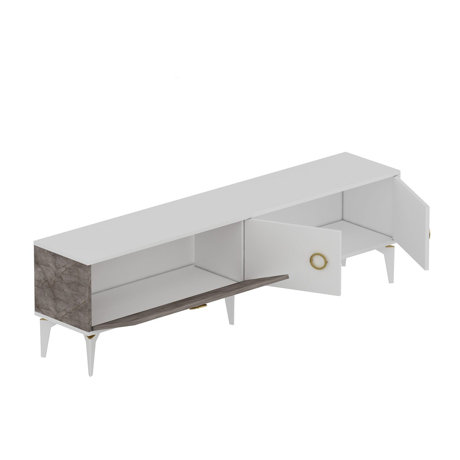 TV-Lowboard - weiß-beige - 3-türig - 180 cm