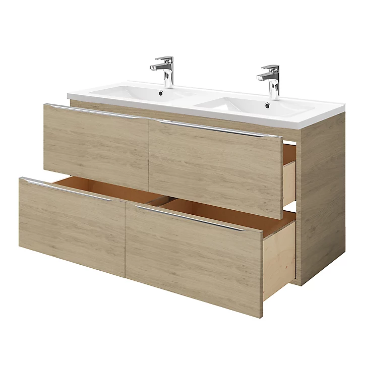 Meuble sous vasque à suspendre GoodHome Imandra bois chêne 120 cm + plan vasque Nira
