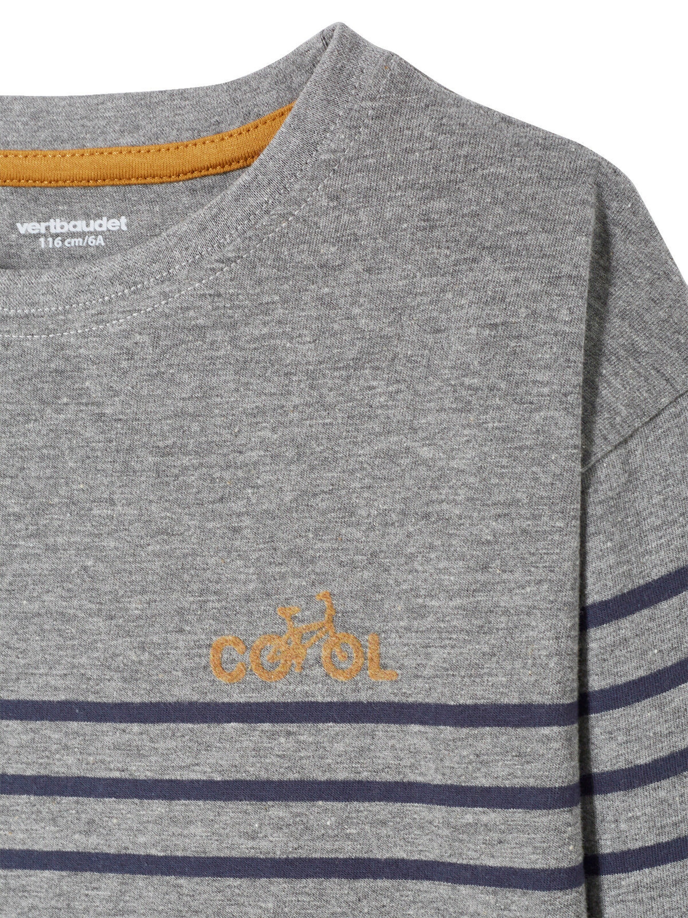 Vertbaudet Jungen Ringelshirt, Flockprint grau meliert gestreift