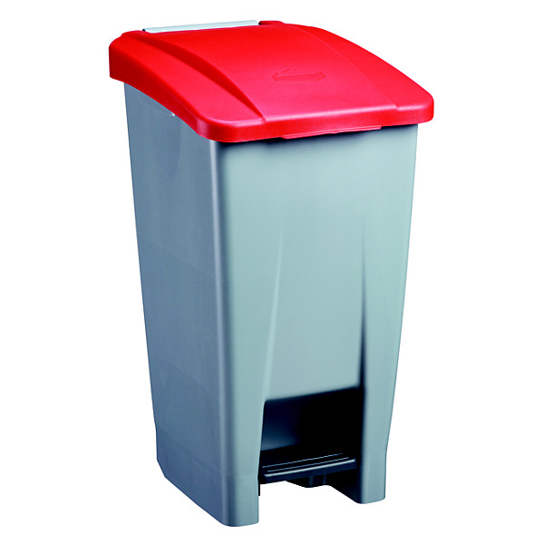 Poubelle mobile à pédale plastique recyclé - 60 L - mobily green - gris/rouge