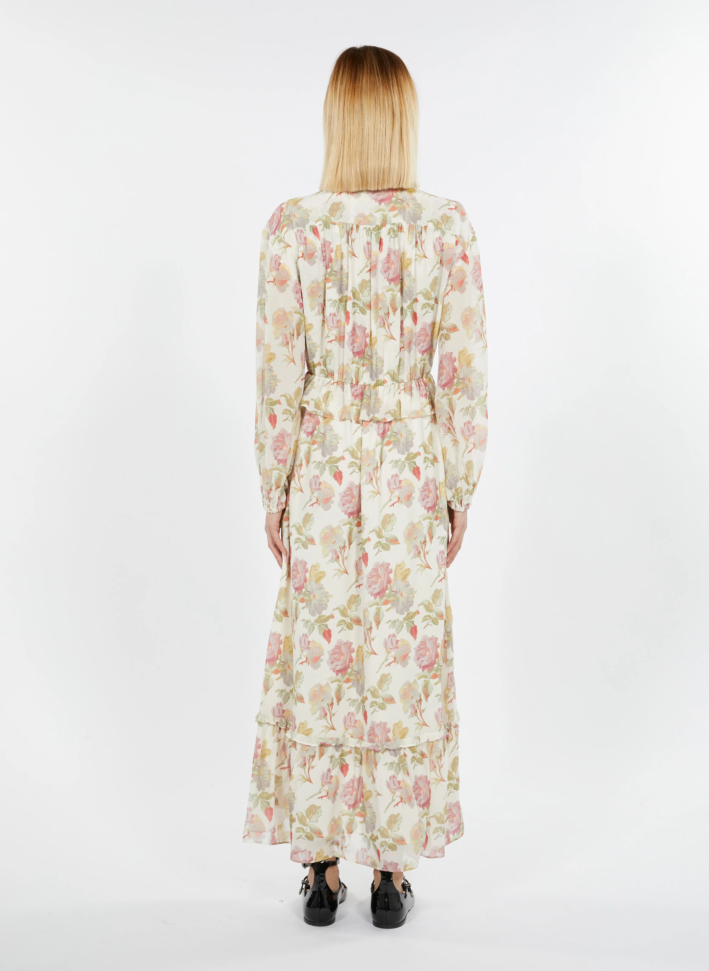 Robe longue imprimée en soie | Beige