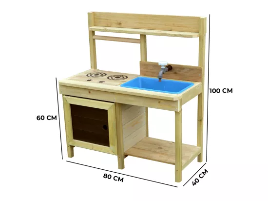 KANGUI - Cuisine extérieure bois FSC, bac à eau, robinet, évier pour jeux aux jardin