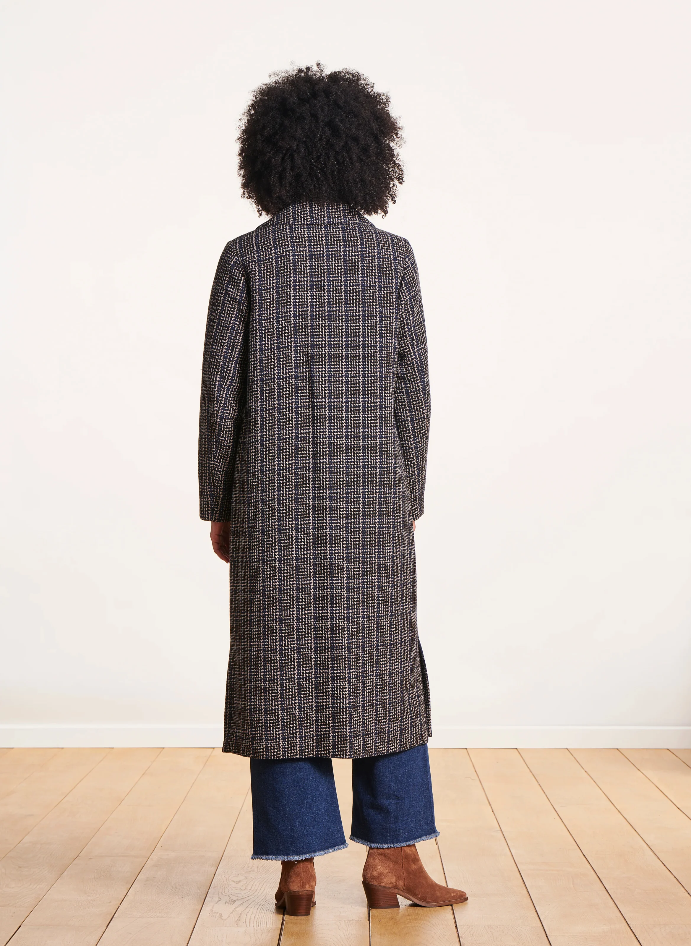 Manteau long droit à carreaux| Multicolore